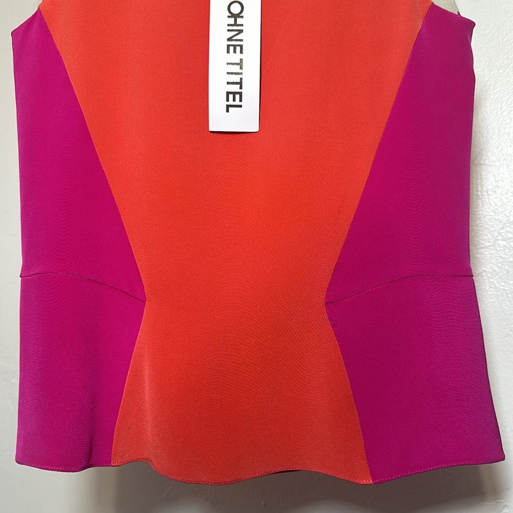 NWT Ohne Titel Chalk / Coral / Fuschia Silk Sleeveless Top Size EU-38 - Picture 3 of 11